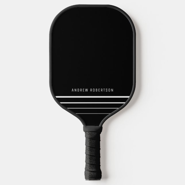 Moderner Minimaler Personalisierter Name Schwarz Pickleball Schläger (Vorderseite)