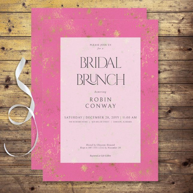 Moderner Minimaler Pink & Gold Glitzer Bridal Brun Einladung (Modern Minimal Pink & Gold Glitter Bridal Brunch Invitation)