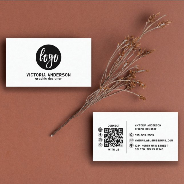 Moderner Minimaler QR-Code für Schwarzweiß-Logos Visitenkarte (Von Creator hochgeladen)