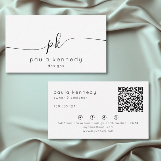 Moderner Minimaler QR-Code Visitenkarte (Modern Minimal Elegant Monogram QR Code Business Card)
