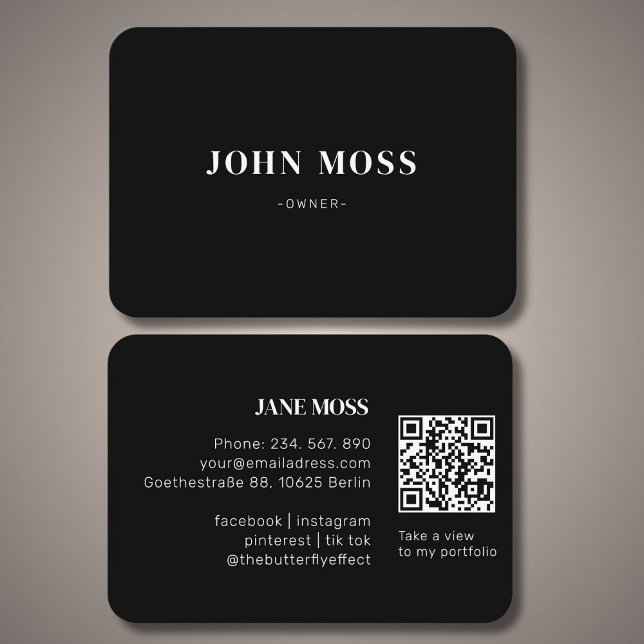 Moderner Minimaler QR-Code Visitenkarte (Modern Minimal Black QR Code Business Card)