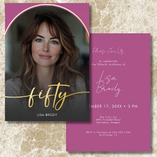 Moderner Minimaler Rosa Arch Fünfzigjähriger Folieneinladung