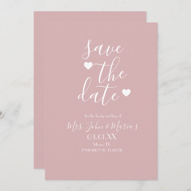 Moderner Minimaler Schimmer mit Herz Save the Date Einladung (Vorne/Hinten)