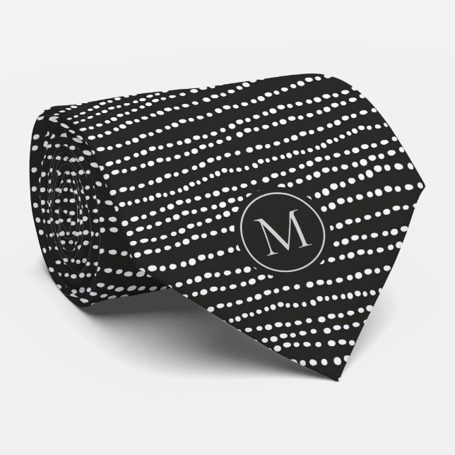 Moderner Minimaler Schwarz-Weiß-Polka-Dot Mit Mono Krawatte (Gerollt)