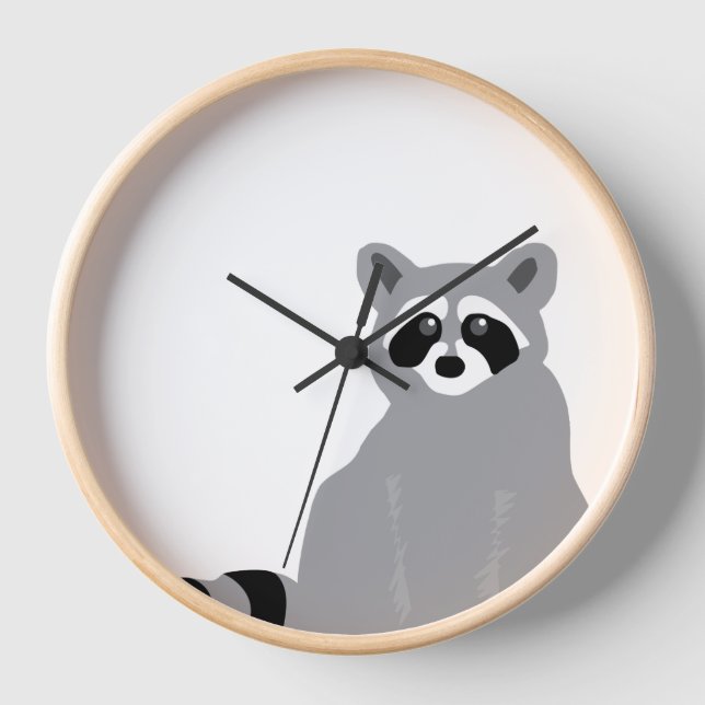 Moderner Minimaler Schwarz-Weiß-Raccoon Uhr (Vorderseite)