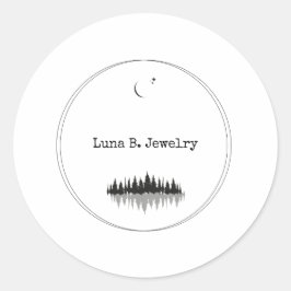 Moderner Minimaler Schwarz-Weiß-Wald-Mond Runder Aufkleber