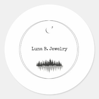 Moderner Minimaler Schwarz-Weiß-Wald-Mond Runder Aufkleber