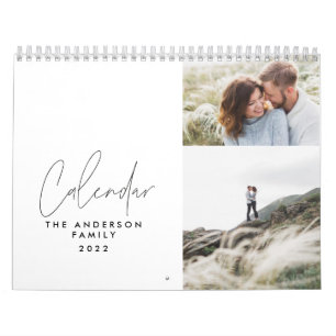 Moderner minimaler Schwarz-weißer 3-Foto-Familien Kalender
