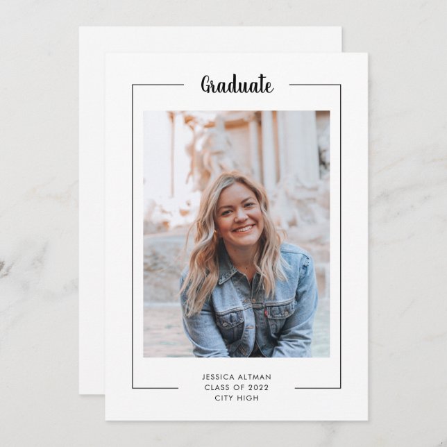 Moderner Minimaler Schwarz-weißer Script Foto Absc (Vorne/Hinten)