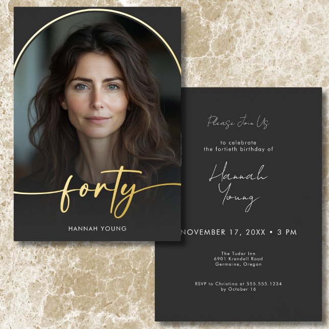 Moderner Minimaler Schwarzer Bogen - Geburt Folieneinladung (Modern Minimal Black Arch Fortieth Birthday Foil Invitation)