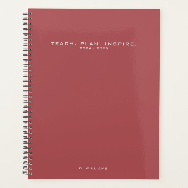 Moderner Minimalistisch Teacher School Red Brown P Planer (Vorderseite)