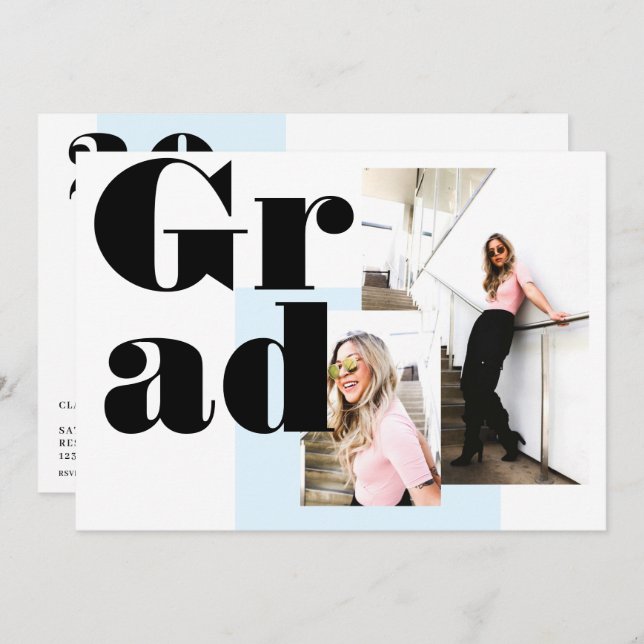 Moderner, minimalistischer Abschluss mit 2 Fotos Einladung (Vorne/Hinten)