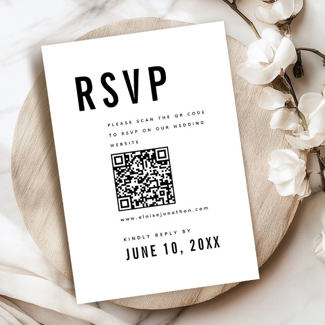 Moderner Minimalistischer Big Bold Monogram Chic Q RSVP Karte (Modern Minimalist Big Bold Monogram Chic QR Code classic wedding  RSVP Card)