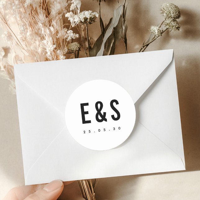 Moderner Minimalistischer Big Bold Monogram Umschl Runder Aufkleber (Modern Minimalist Big Bold Monogram wedding Envelope Seal sticker)