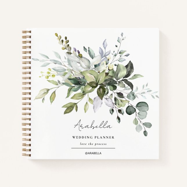Moderner Minimalistischer Eukalyptus-Hochzeitsplan Notizbuch (Vorderseite)