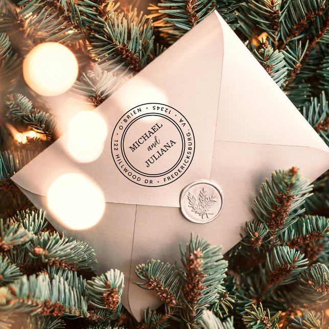 Moderner Minimalistischer Familienname Permastempel (Modern Minimalist Round Couple Family Name Self-inking Stamp)