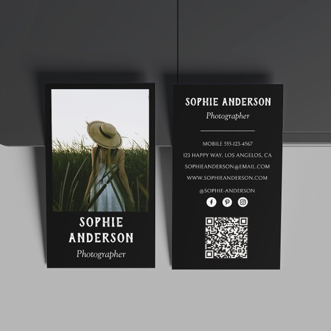 Moderner minimalistischer Fotograf Foto mit QR-Cod Visitenkarte (Von Creator hochgeladen)