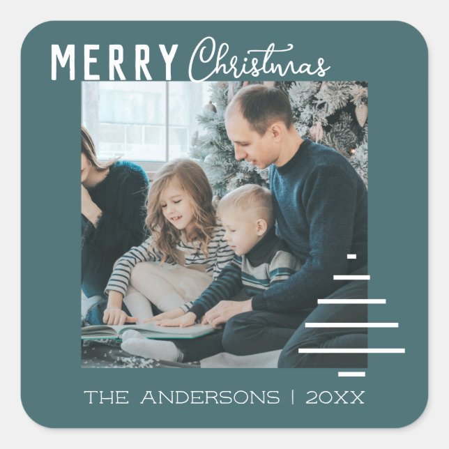 Moderner Minimalistischer froher Weihnachten Grüne Quadratischer Aufkleber (Vorderseite)