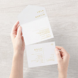 Moderner Minimalistischer Gold-Schriftart in einer All In One Einladung
