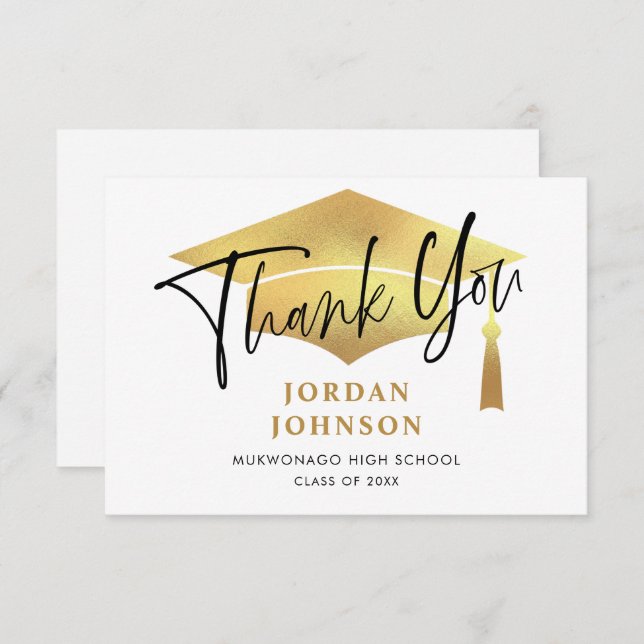 Moderner Minimalistischer Goldener Abschluss Dankeskarte (Vorne/Hinten)