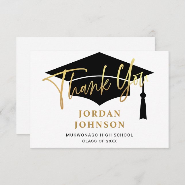 Moderner Minimalistischer Goldener Abschluss Dankeskarte (Vorne/Hinten)