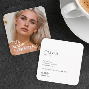 Moderner minimalistischer Haarstylist für Fotos un Quadratische Visitenkarte