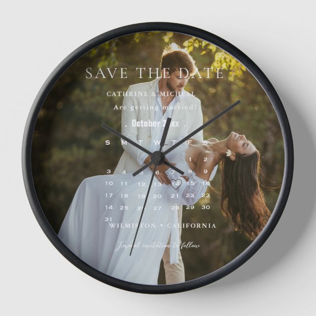 Moderner Minimalistischer Hochzeitkalender Save th Uhr (Vorderseite)