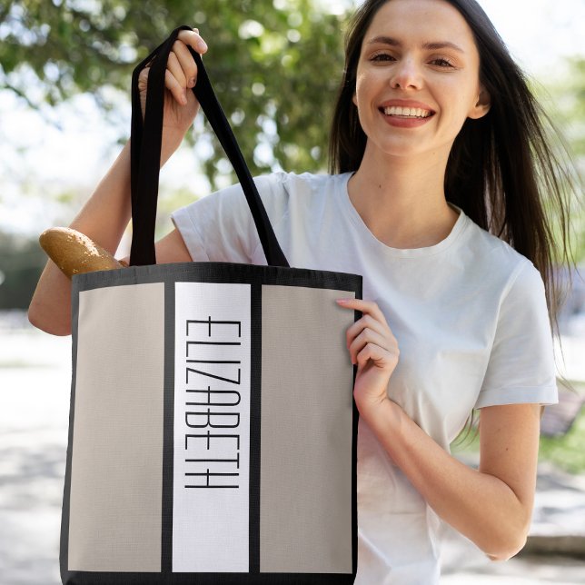Moderner Minimalistischer Individuelle Name Tan St (Modern Simple Minimalist Custom Name Tan Stripes Tote Bag)