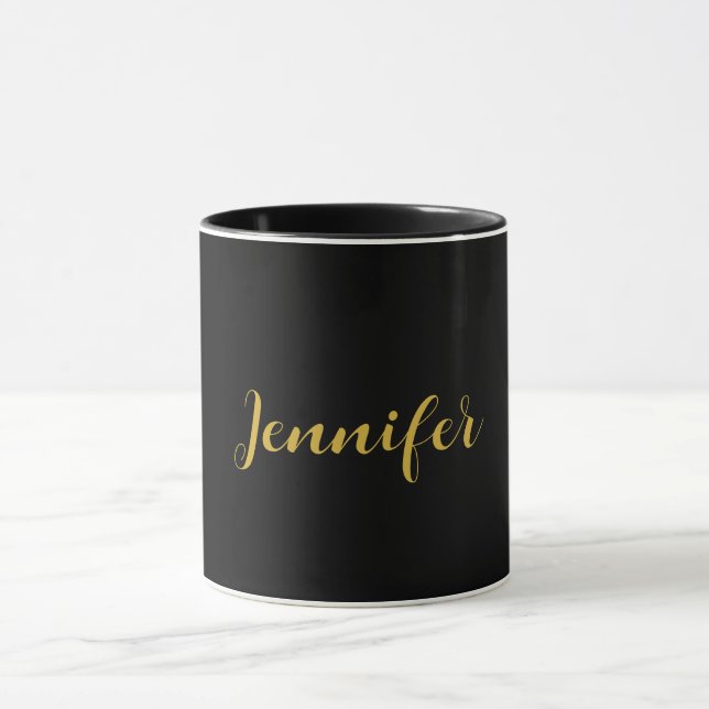 Moderner Minimalistischer Kalligraphiename Black G Tasse (Zentrum)