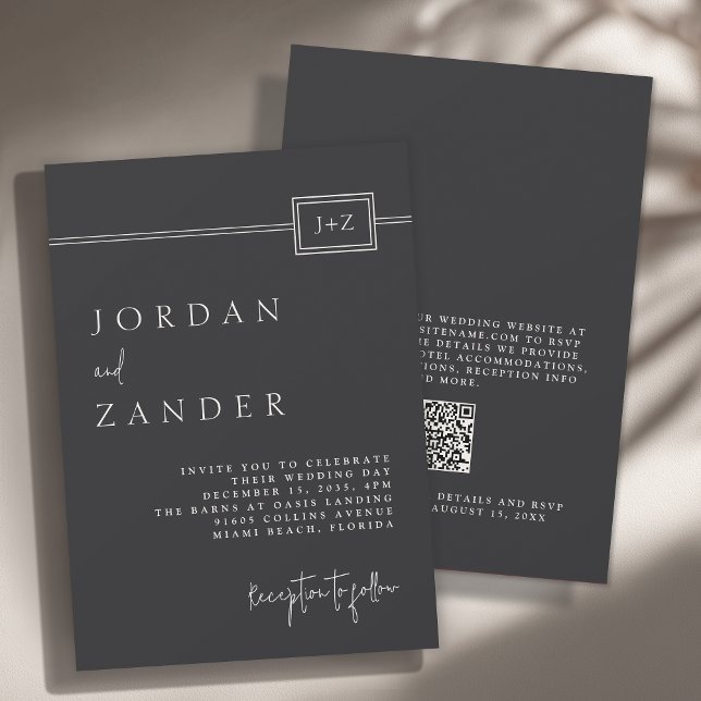 Moderner Minimalistischer Monogram-Hochzeitcode QR Einladung (Available in both printed and instant download digital formats.)