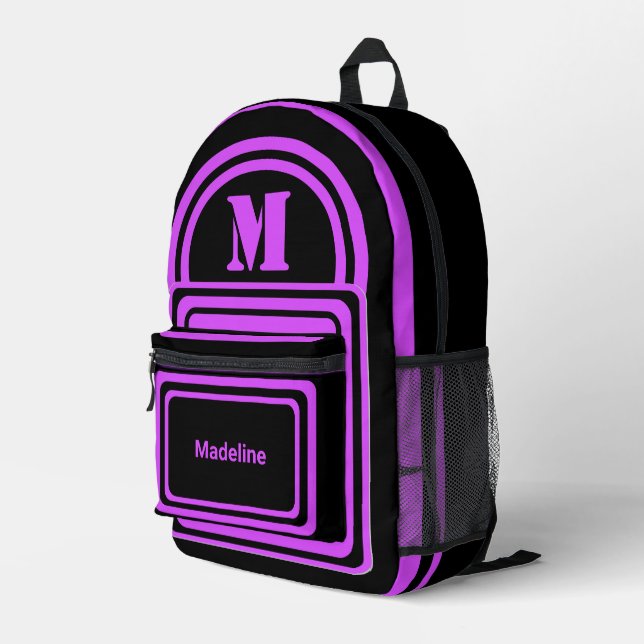 Moderner Minimalistischer Monogramm-Anfangsname Bedruckter Rucksack (Rückseitige Ecke Rechts)