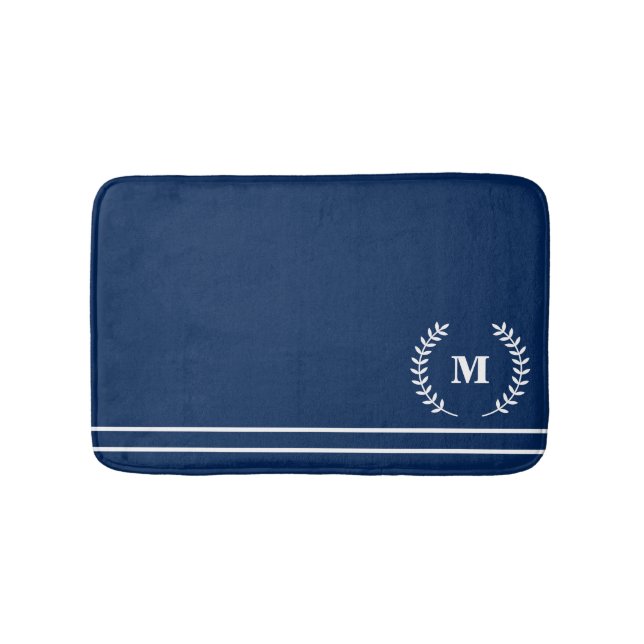 Moderner Minimalistischer Navy Blauer Mit Monogram Badematte (Vorderseite)