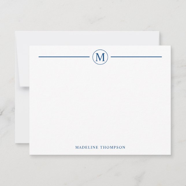 Moderner Minimalistischer Navy Blue Monogram Line  Mitteilungskarte (Vorderseite)