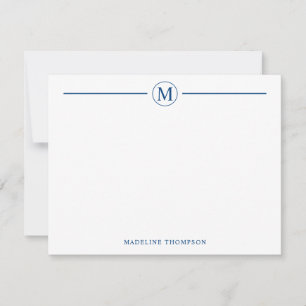 Moderner Minimalistischer Navy Blue Monogram Line  Mitteilungskarte