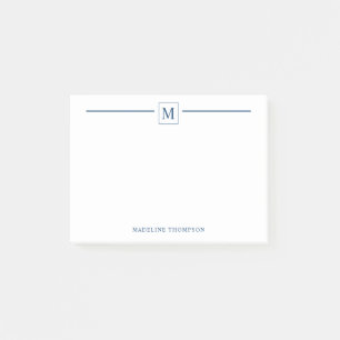 Moderner Minimalistischer Navy Blue Monogram Line  Post-it Klebezettel