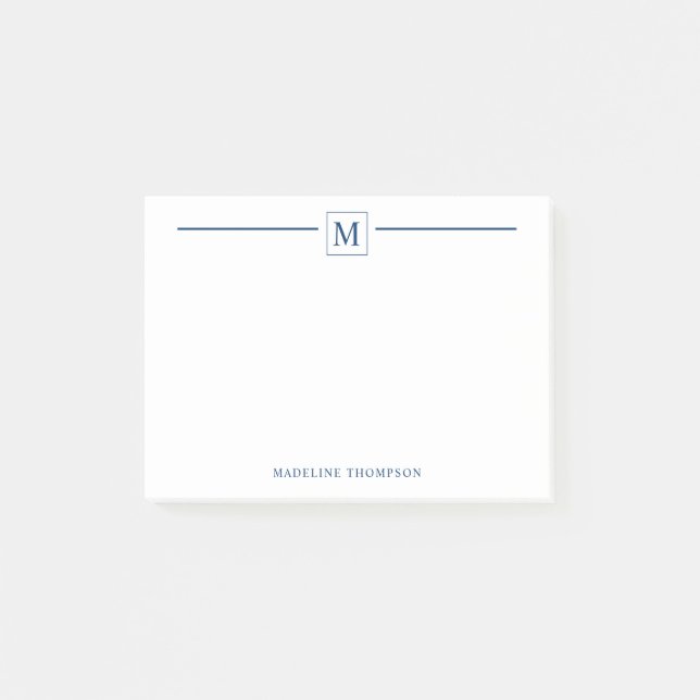 Moderner Minimalistischer Navy Blue Monogram Line  Post-it Klebezettel (Vorderseite)