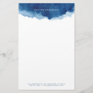 Moderner Minimalistischer Navy Blue Watercolor Spl Briefpapier