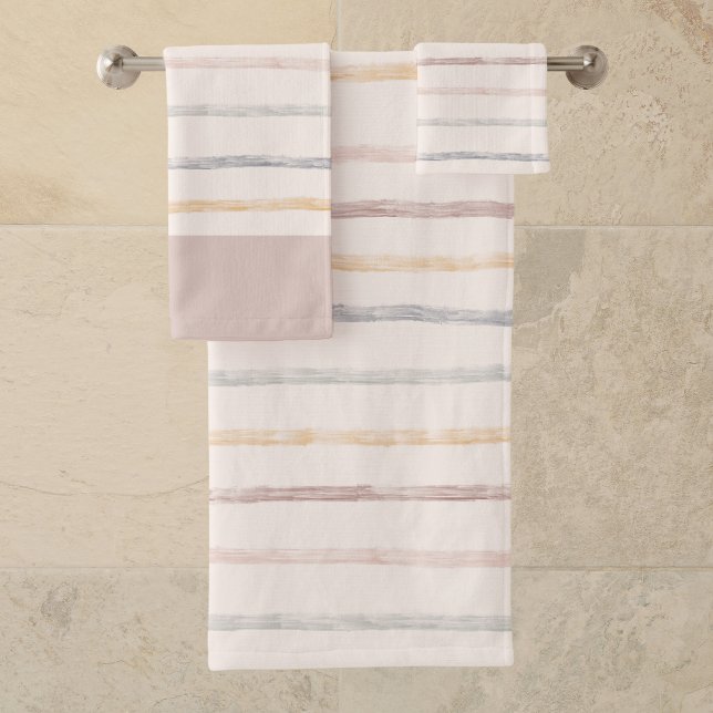Moderner Minimalistischer neutraler Wasserfarbstre Badhandtuch Set (Von Creator hochgeladen)