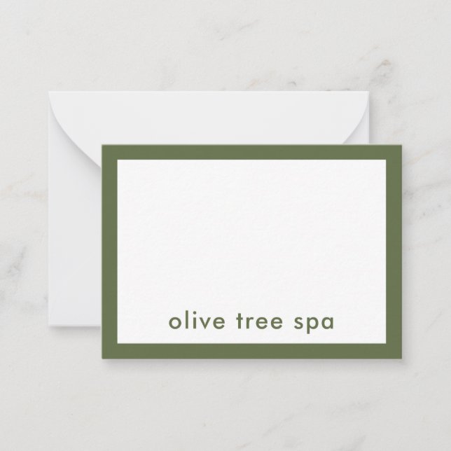 Moderner Minimalistischer Olive Green Wellness-Cen Mitteilungskarte (Vorderseite)