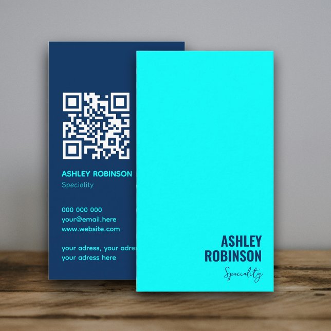 Moderner Minimalistischer QR-Code Cyan Blue berufl Visitenkarte (Modern Minimalist QR code cyan blue Business Card)