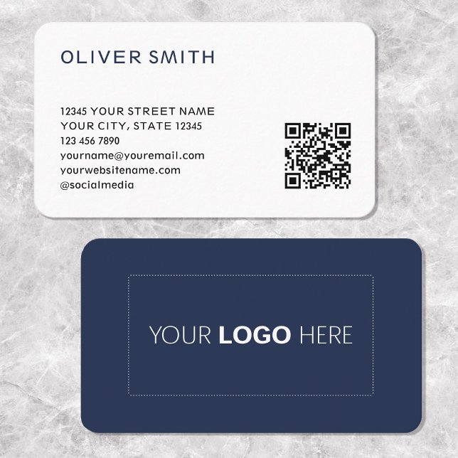 Moderner Minimalistischer QR-Code Deep Blue Visitenkarte (Von Creator hochgeladen)