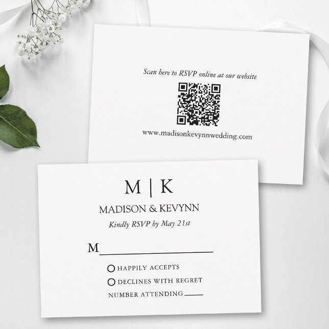 Moderner Minimalistischer QR-Code für Monogram RSVP Karte (Add your wedding website or social media web address to the QR Scan Code.)