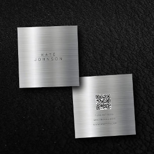 Moderner Minimalistischer QR-Code für Silbermetall Quadratische Visitenkarte