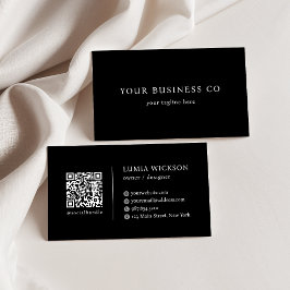 Moderner Minimalistischer QR-Code in Schwarz und W Visitenkarte
