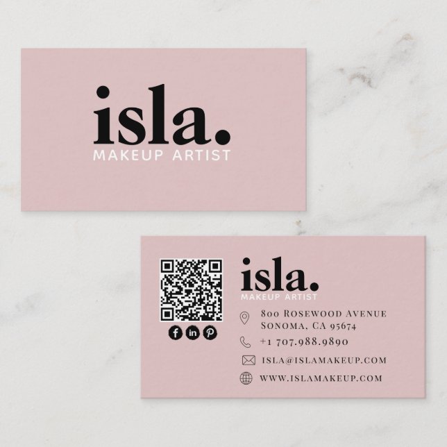 Moderner minimalistischer QR-Code-Makeup-Artist Visitenkarte (Vorne/Hinten)