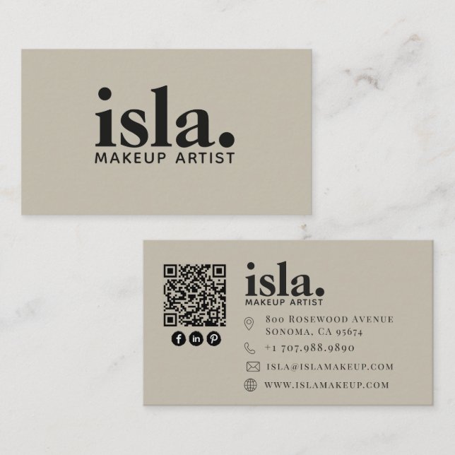 Moderner minimalistischer QR-Code-Makeup-Artist Visitenkarte (Vorne/Hinten)