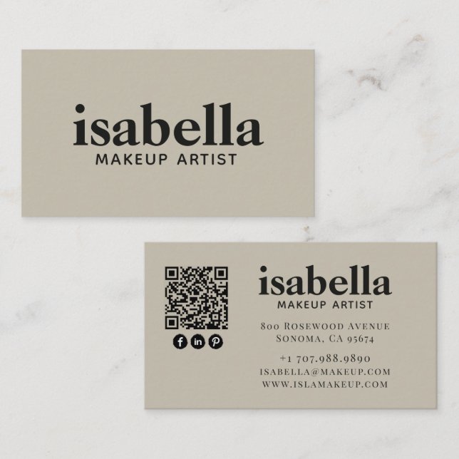 Moderner minimalistischer QR-Code-Makeup-Artist Visitenkarte (Vorne/Hinten)