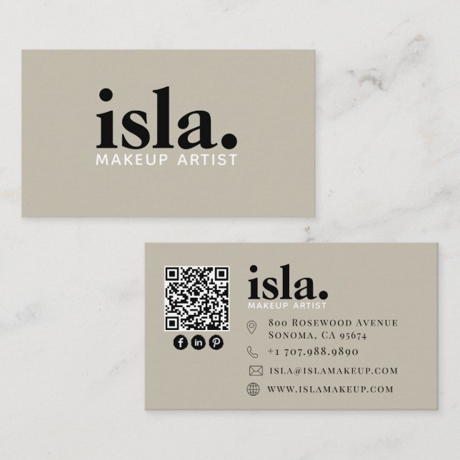 Moderner minimalistischer QR-Code-Makeup-Artist Visitenkarte (Vorne/Hinten)