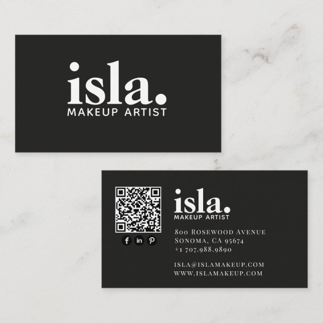 Moderner minimalistischer QR-Code-Makeup-Artist Visitenkarte (Vorne/Hinten)