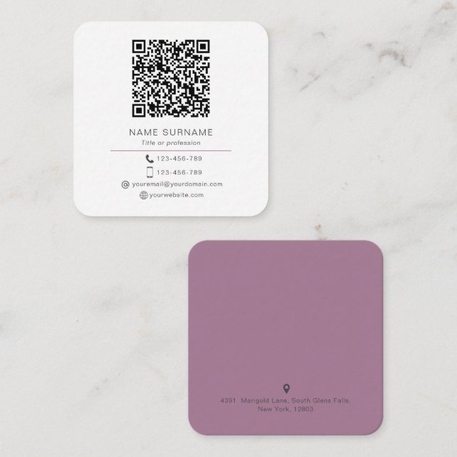 Moderner Minimalistischer QR-Code Personal Square  Quadratische Visitenkarte (Vorne/Hinten)